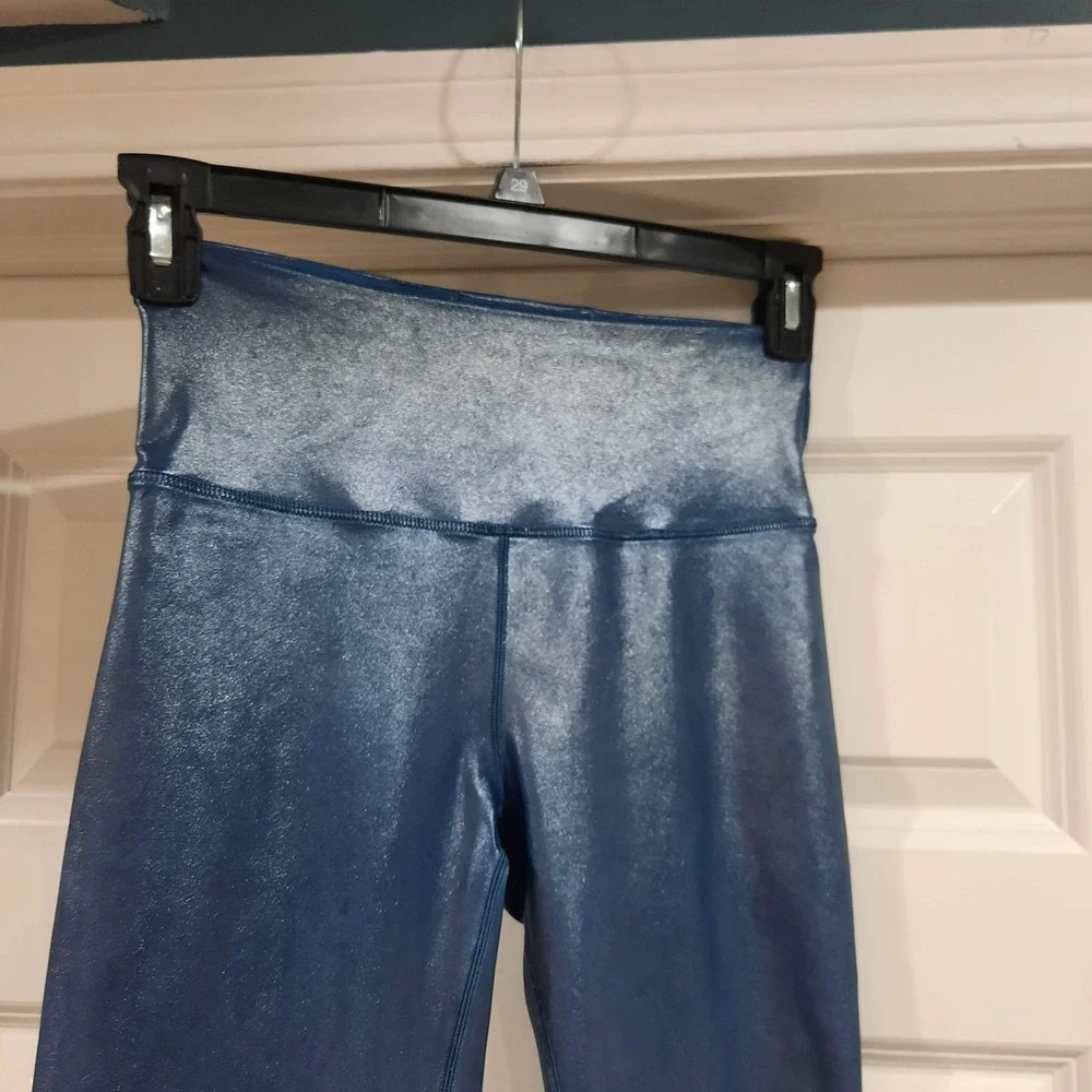 Zyia Active Leggings Womens 6-8 Blue Luxe High Rise‎ Metallic Shine Iridescent